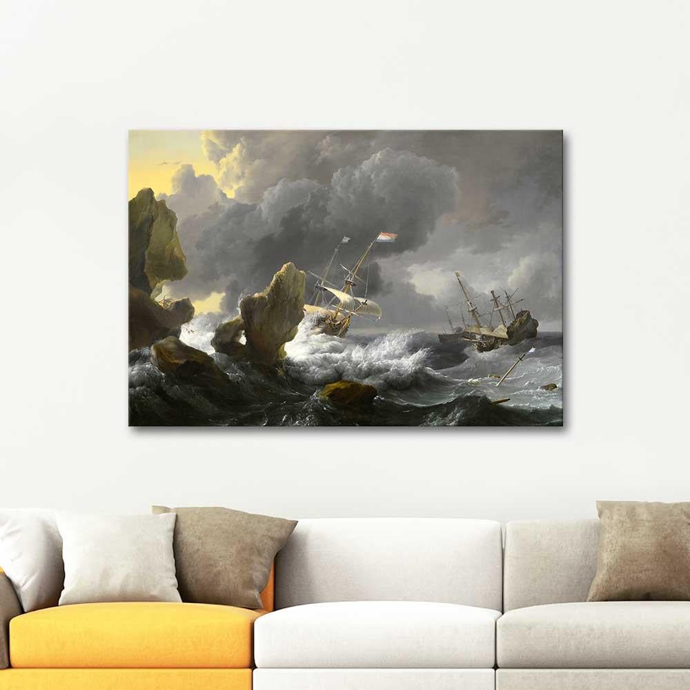 Ships in Distress off a Rocky Coast by Ludolf Backhuysen as Art Print