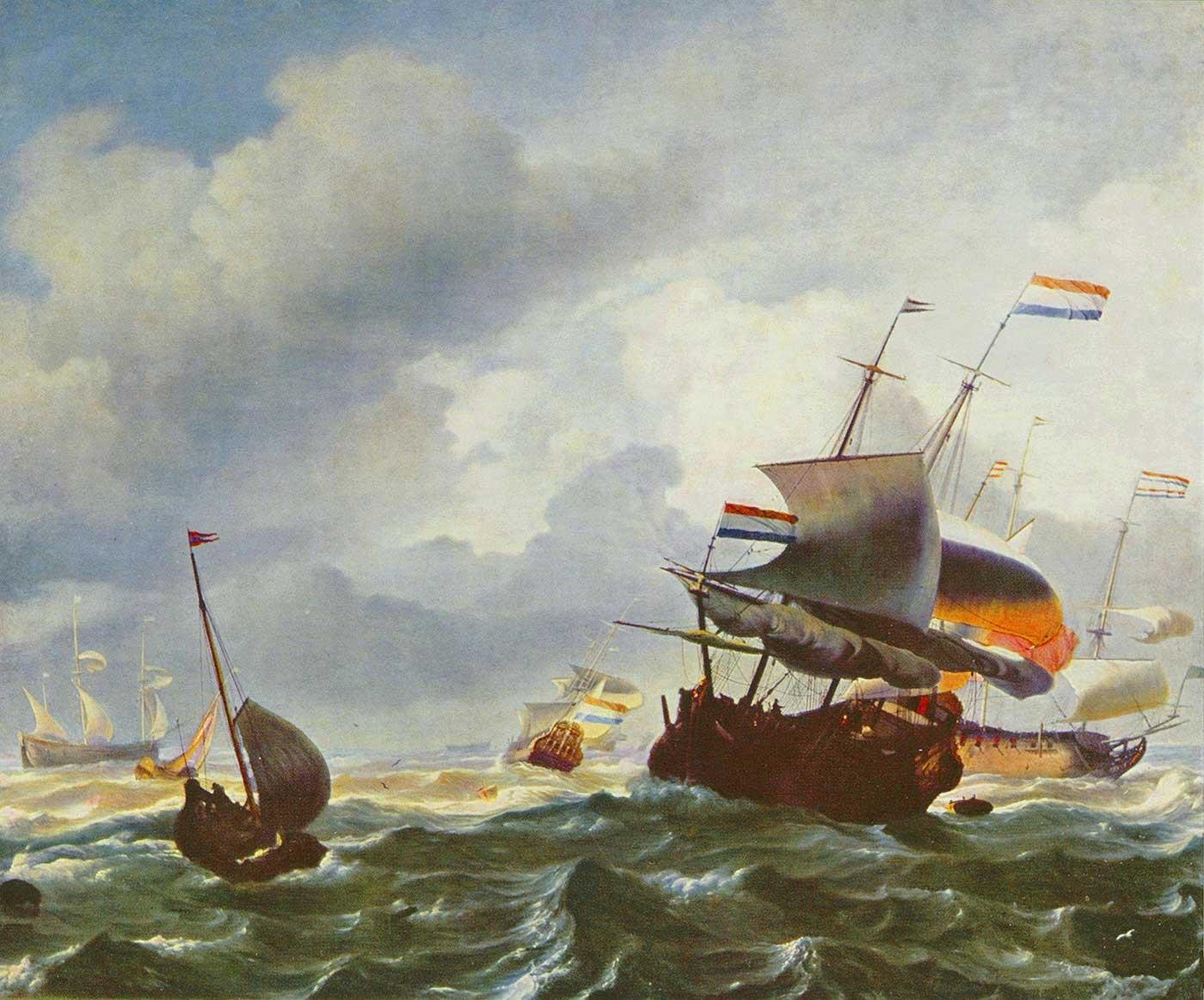 Ships in Storm by Ludolf Backhuysen