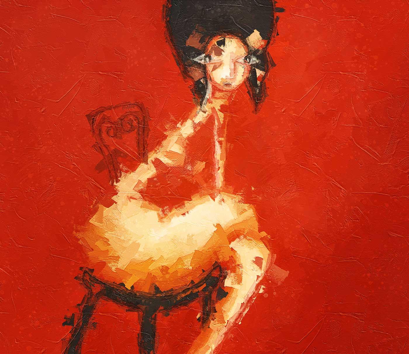 Sitting Naked on a Chair as Art Print