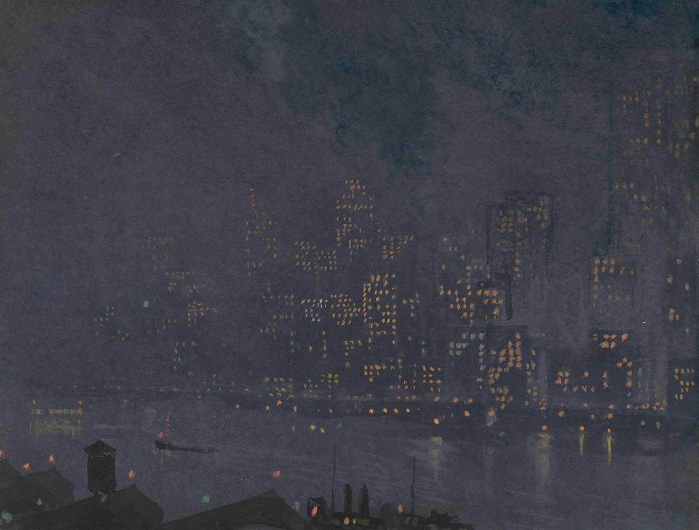 Skyscrapers at Night by Joseph Pennell