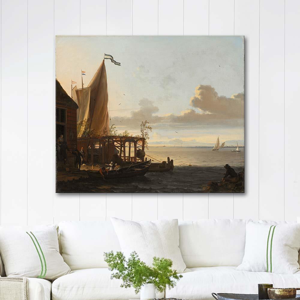 Small Harbour near a Tavern by Ludolf Backhuysen as Art Print