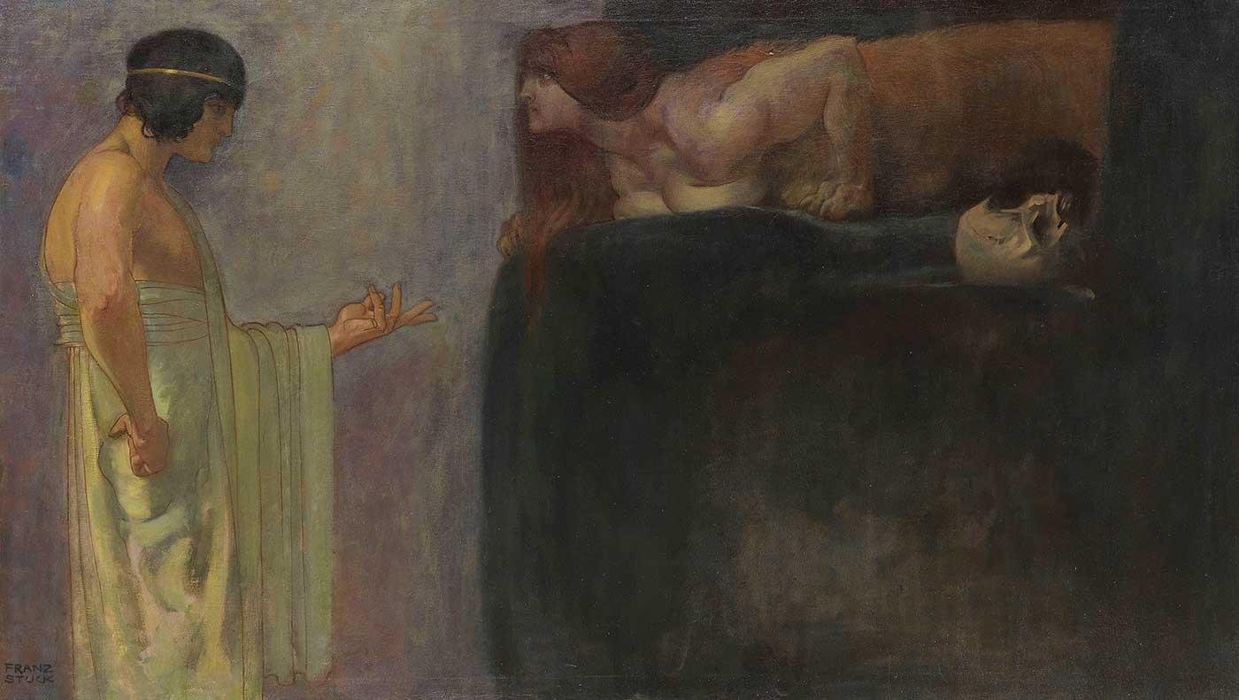 Franz von Stuck Oedipus Sfenks'in Gizemini Çözüyor Kanvas Tablo