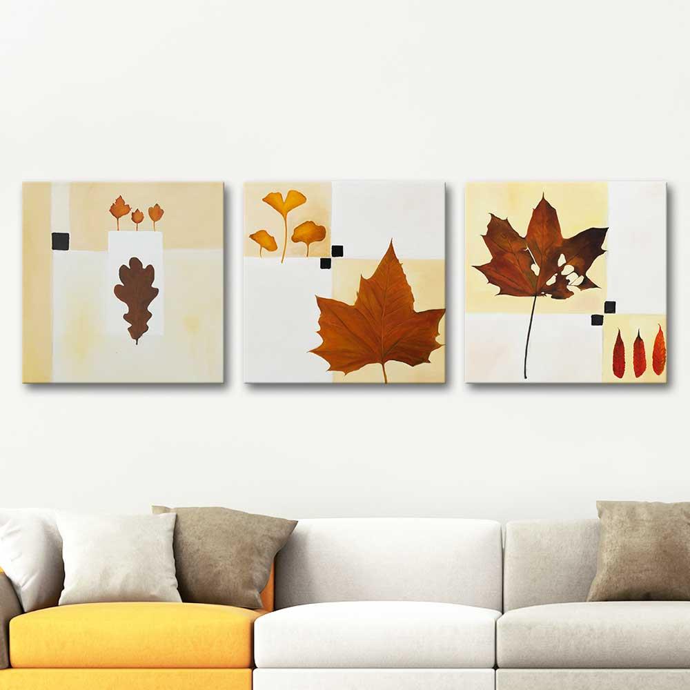 Sonbahar Yaprakları 3 lü Set Kanvas Tablo