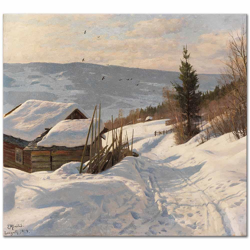 Peder Mørk Mønsted Norveç'te Güneşli Bir Kış Günü Kanvas Tablo