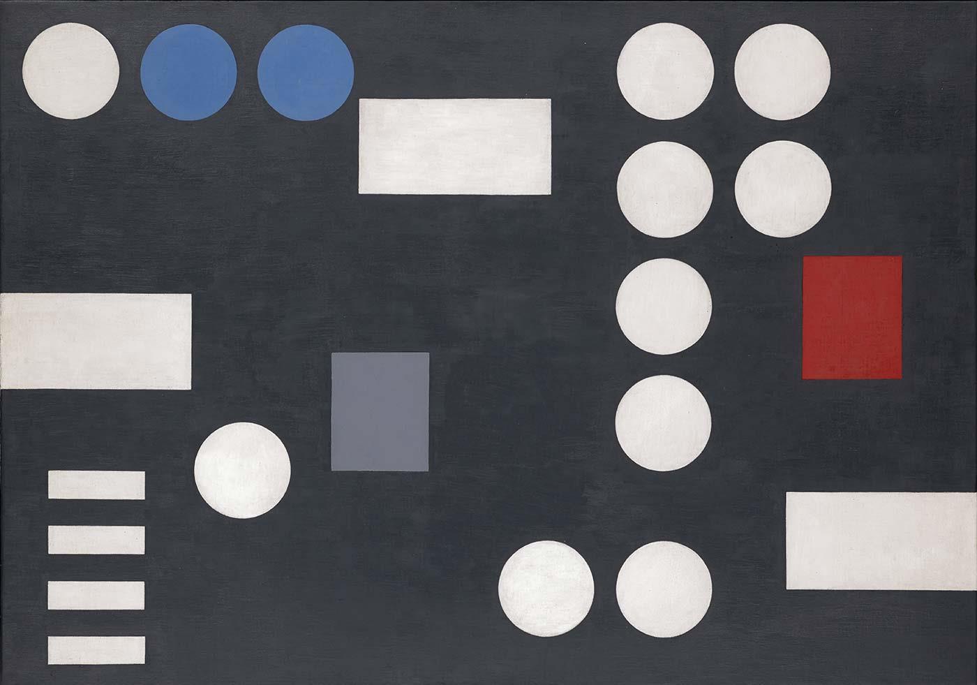 Composition with Rectangles and Circles on Black Ground by Sophie Taeuber Arp