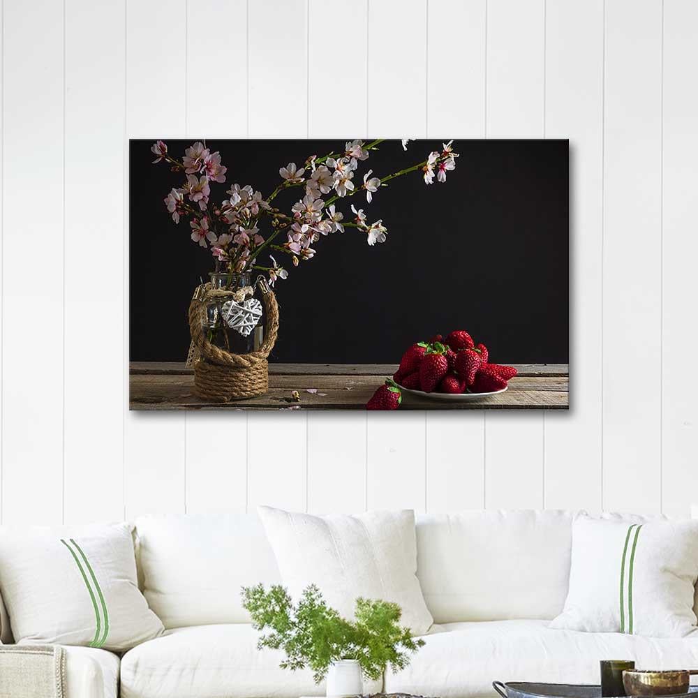 Spring Flowers and Strawberries as Art Print