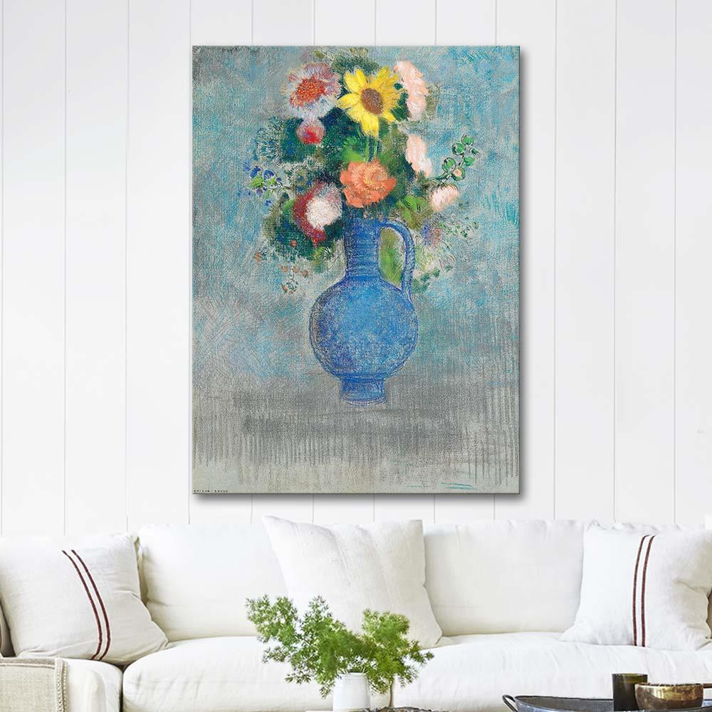 Odilon Redon Mavi Vazoda Çiçekler ile Natürmort Kanvas Tablo