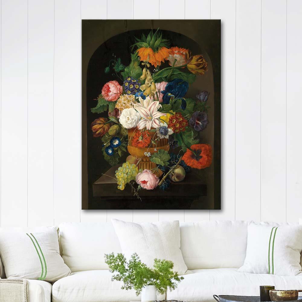 Johann Baptist Drechsler Üzüm ve Çiçekler ile Natürmort Kanvas Tablo