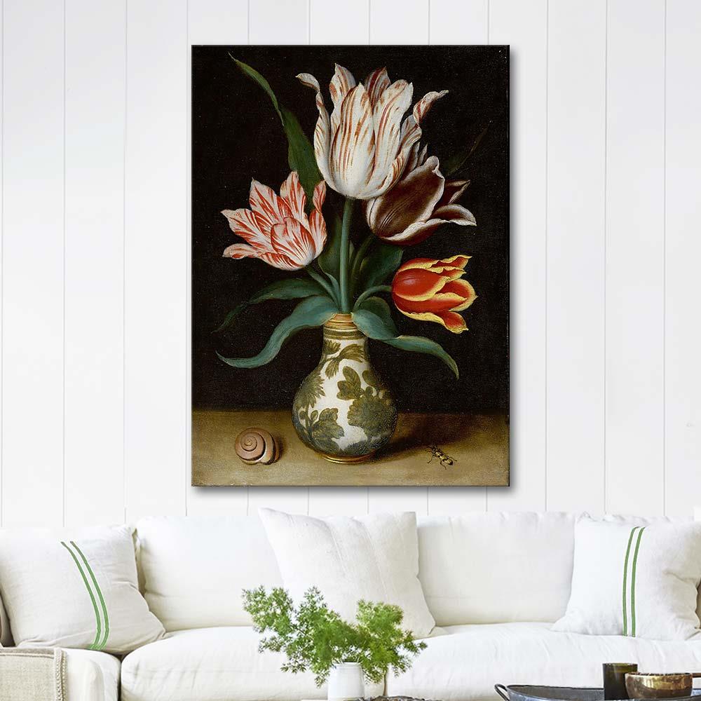 Still Life Of Four Tulips In A Wan-Li Porcelain Vase by Ambrosius Bosschaert the Elder as Art Print