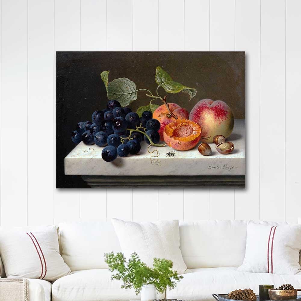 Still Life of Fruits with Grapes, Peaches and Nuts by Emilie Preyer as Art Print