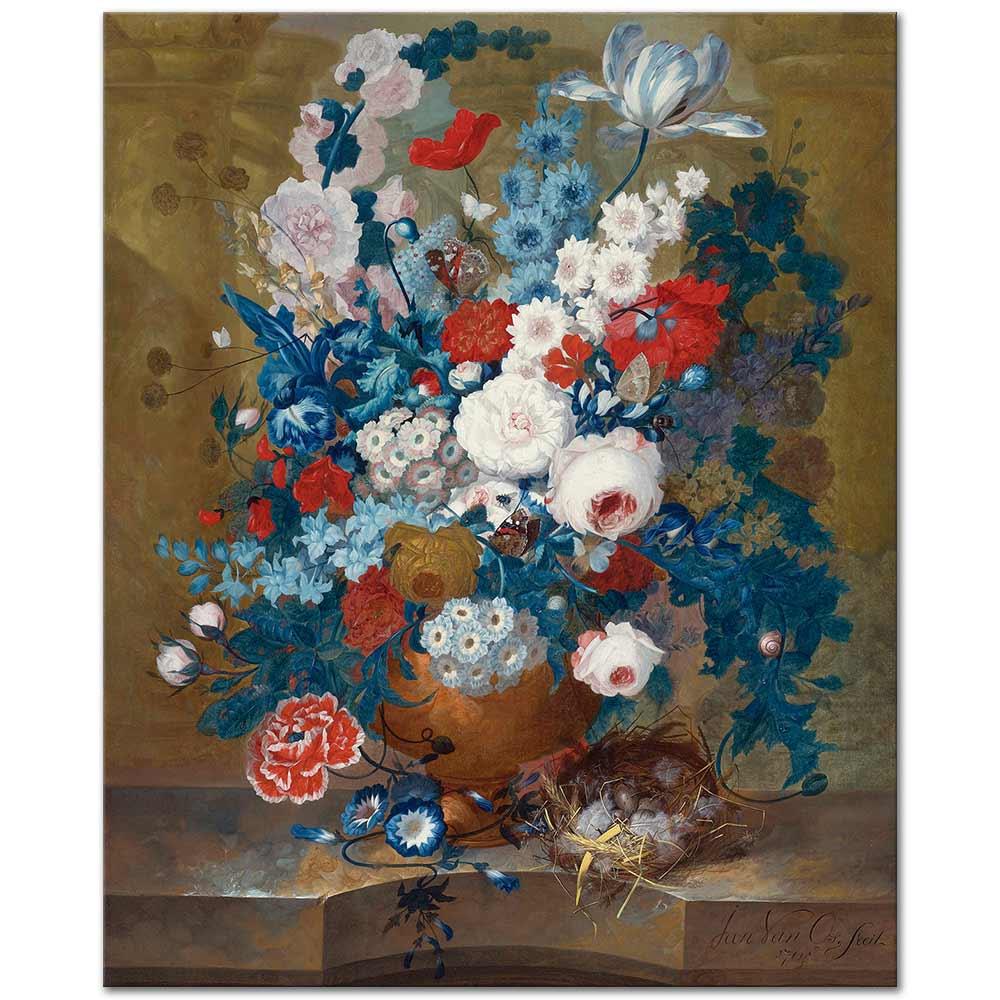 Jan van Os Kuş Yuvası ve Çiçekler Kanvas Tablo