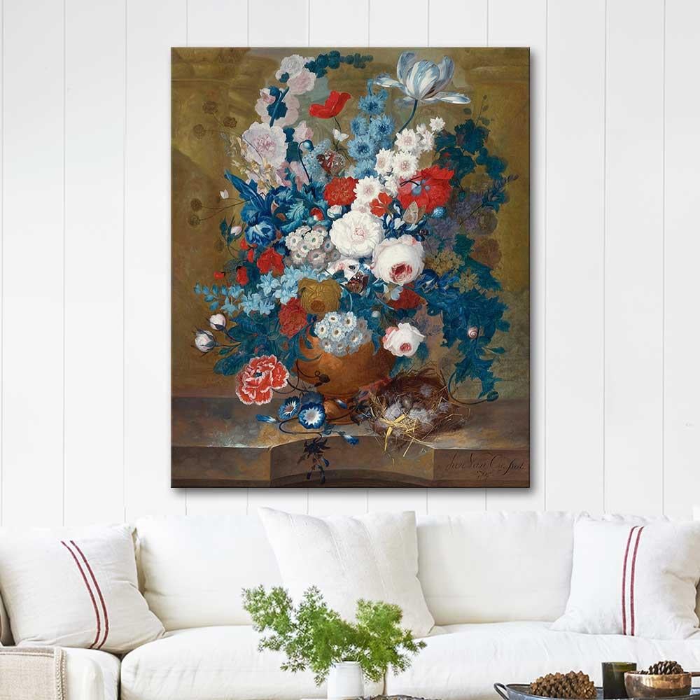 Jan van Os Kuş Yuvası ve Çiçekler Kanvas Tablo