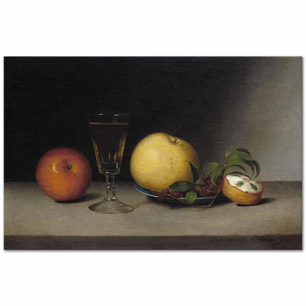 Raphaelle Peale Elma, Kek ve Şerili Natürmort Kanvas Tablo
