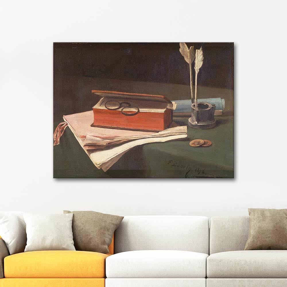 François Bonvin Kitaplı Natürmort Kanvas Tablo