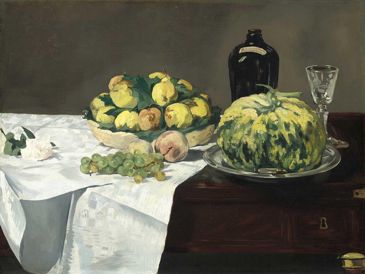 Edouard Manet Kavun ve Şeftaliler ile Natürmort Kanvas Tablo