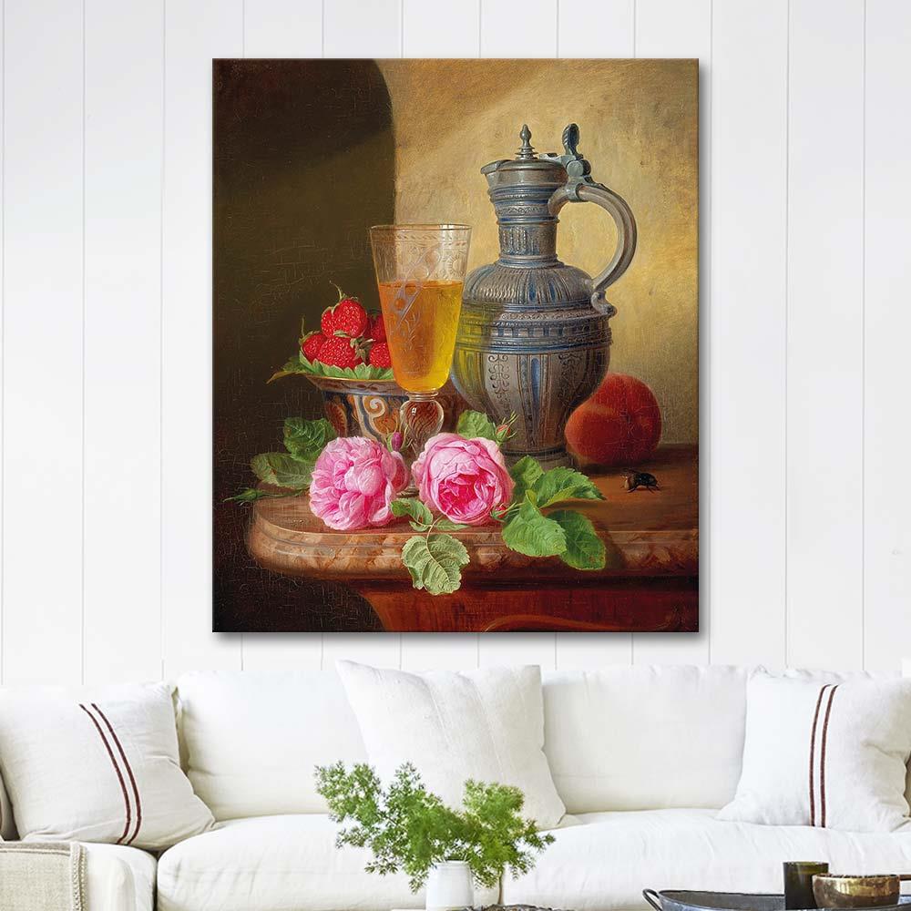 Still Life With Roses And Strawberries by Josef Schuster as Art Print