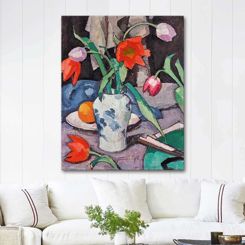 Still Life With Tulips And Fan by Samuel Peploe as Art Print