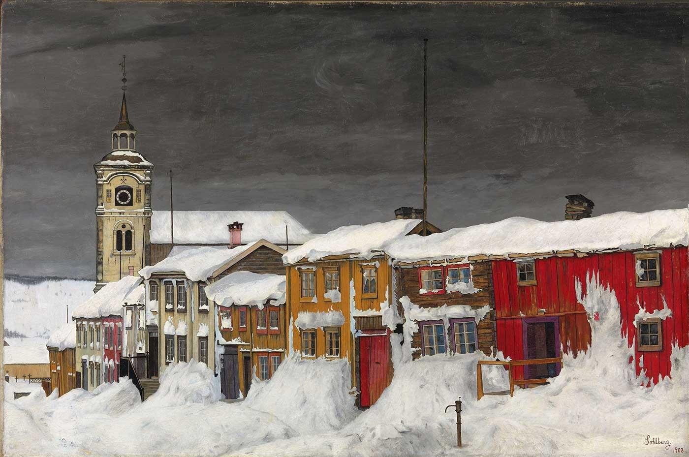 Street in Røros in Winter by Harold Sohlberg