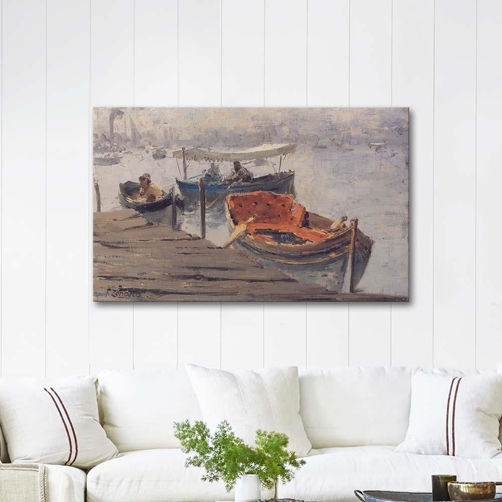 Fausto Zonaro Yanaşan Sandal için Etüd Kanvas Tablo