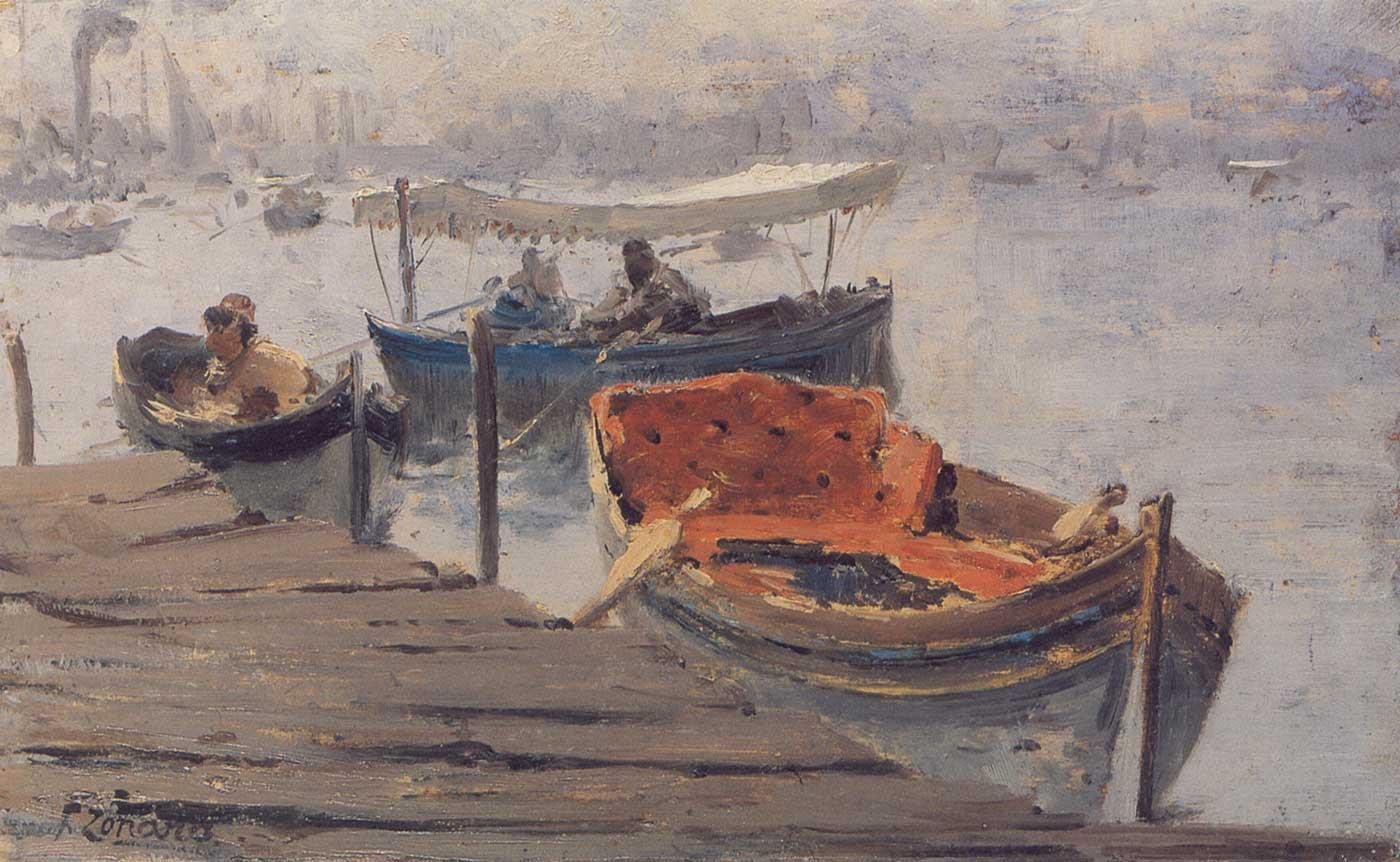 Fausto Zonaro Yanaşan Sandal için Etüd Kanvas Tablo