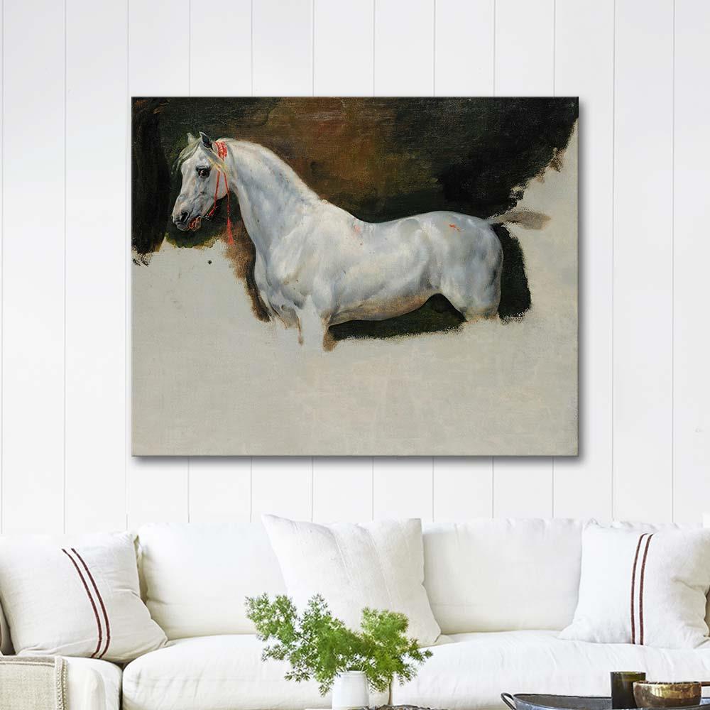 Study of a White Horse by Horace Vernet as Art Print