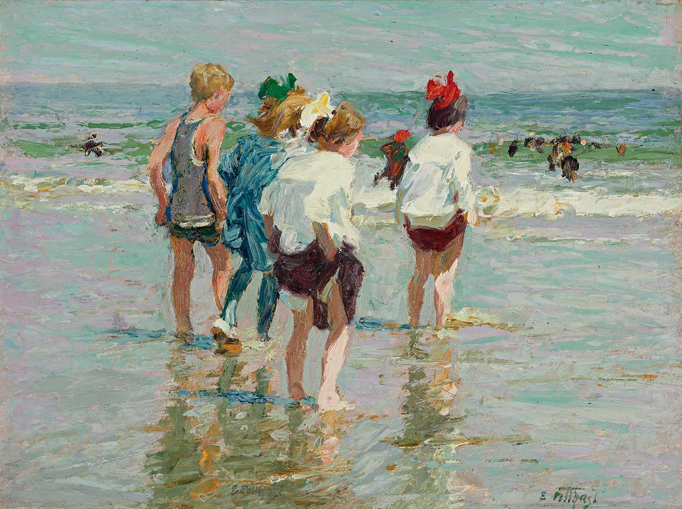 Edward Henry Potthast Brighton Plajında Yaz Günü Kanvas Tablo