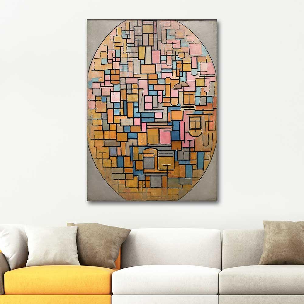 Piet Mondrian Oval Kompozisyon Kanvas Tablo