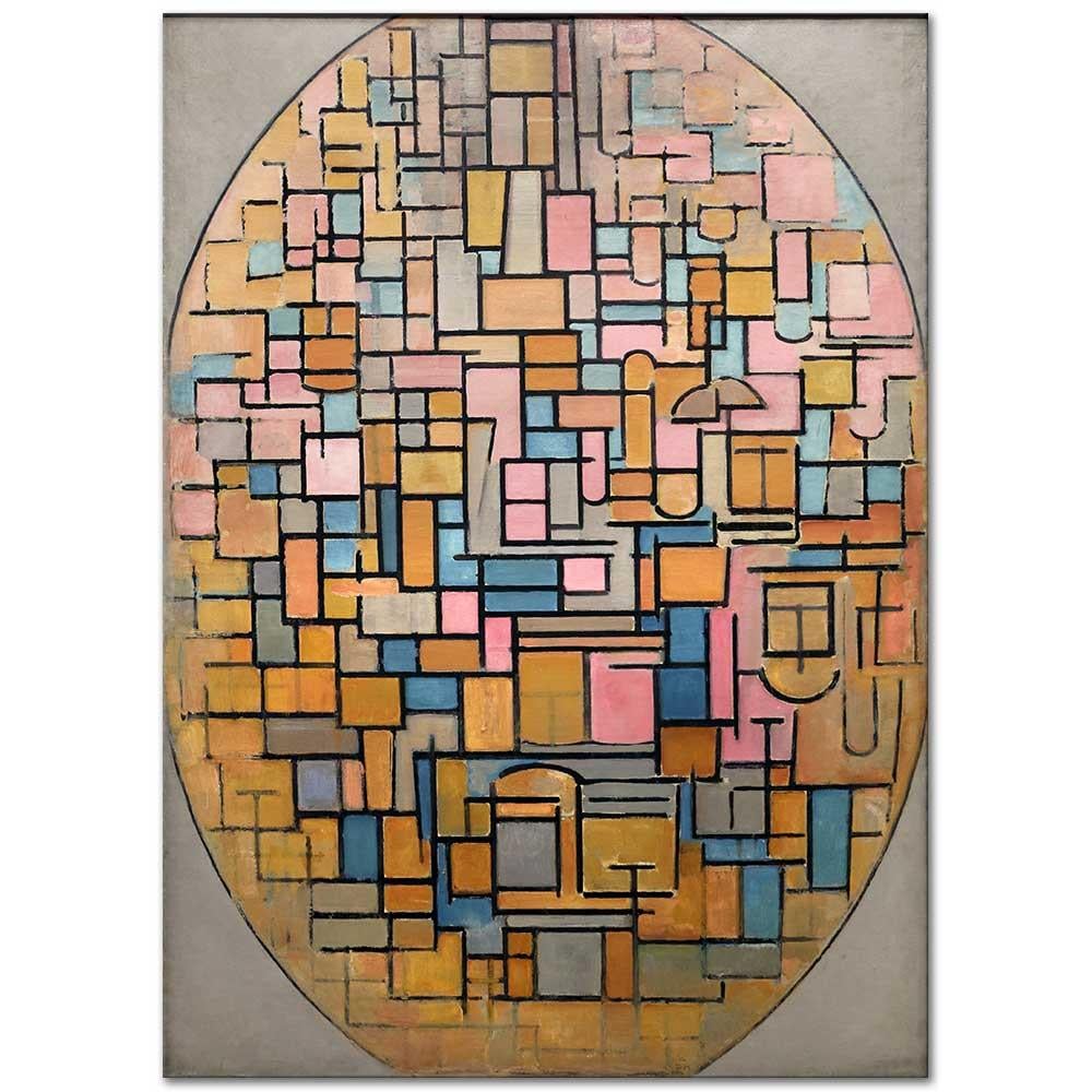 Piet Mondrian Oval Kompozisyon Kanvas Tablo
