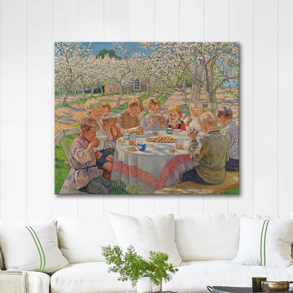 Tea In The Apple Orchard by Nikolay Bogdanov-Belsky as Art Print