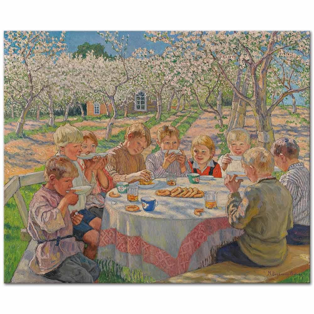 Tea In The Apple Orchard by Nikolay Bogdanov-Belsky as Art Print