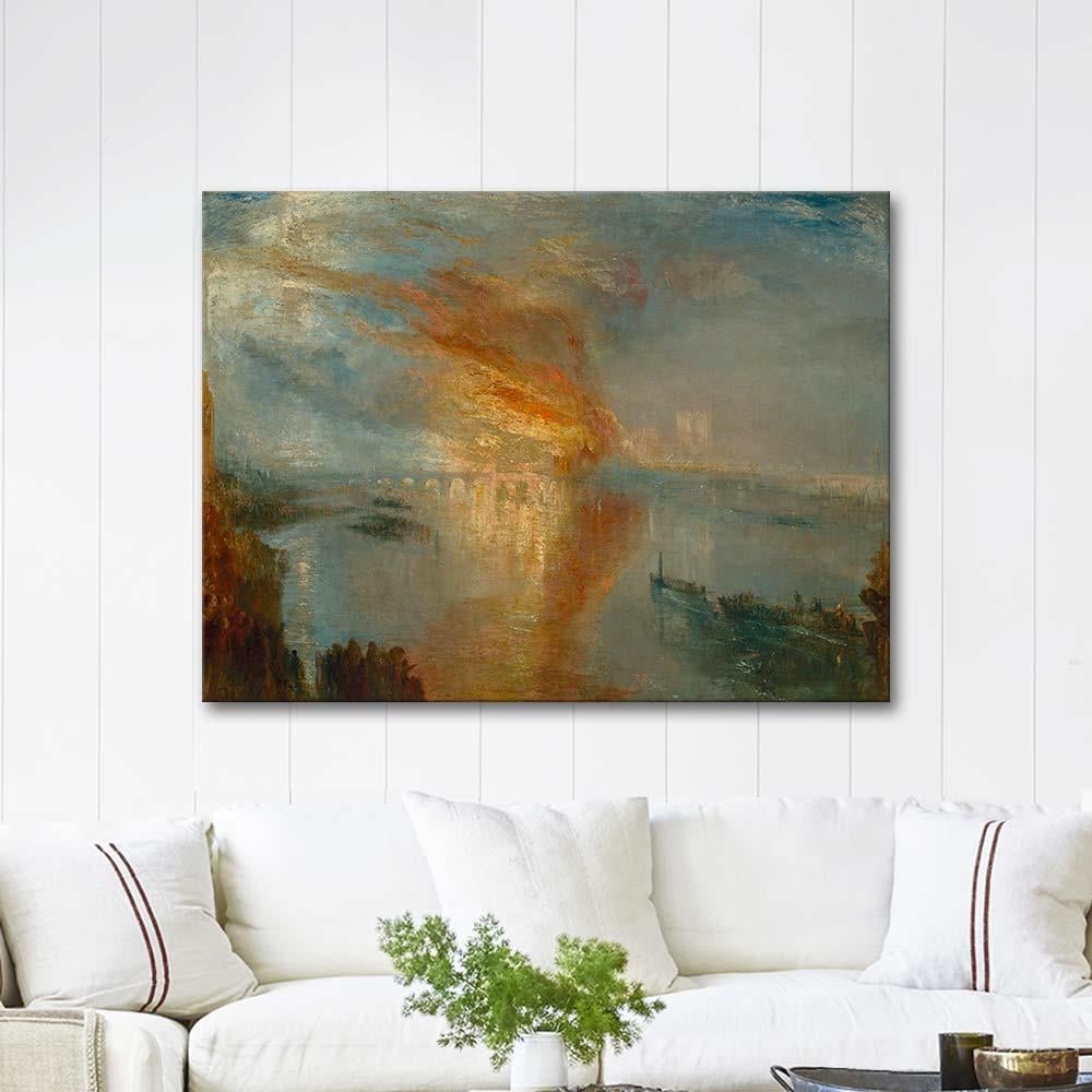 Joseph Mallord William Turner Londra Yangınında Lordların Evleri Yanarken Kanvas Tablo