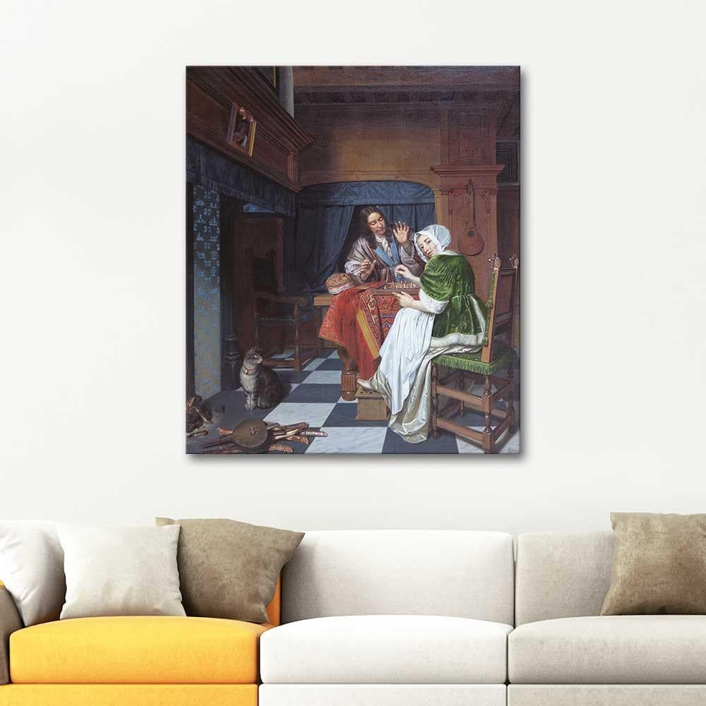 Cornelis de Man Satranç Oynayanlar Kanvas Tablo