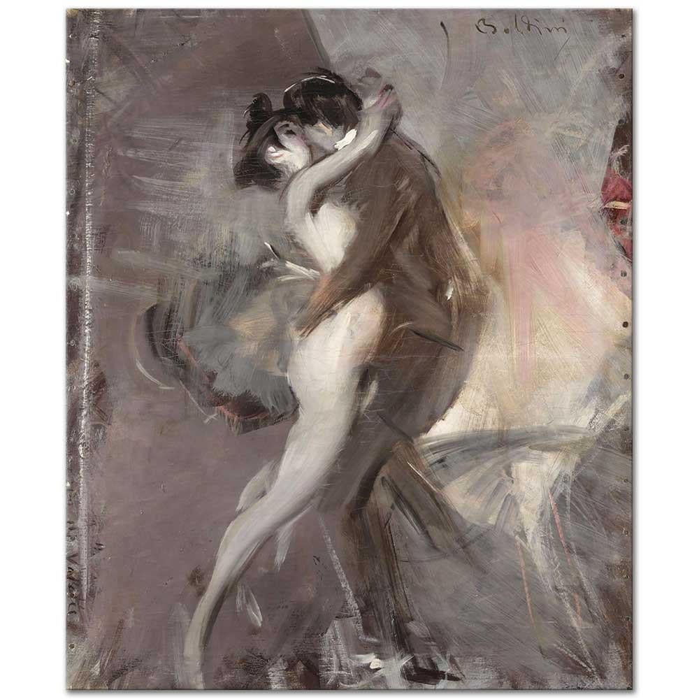 Giovanni Boldini Sarılıp Öpüşen Çift Kanvas Tablo