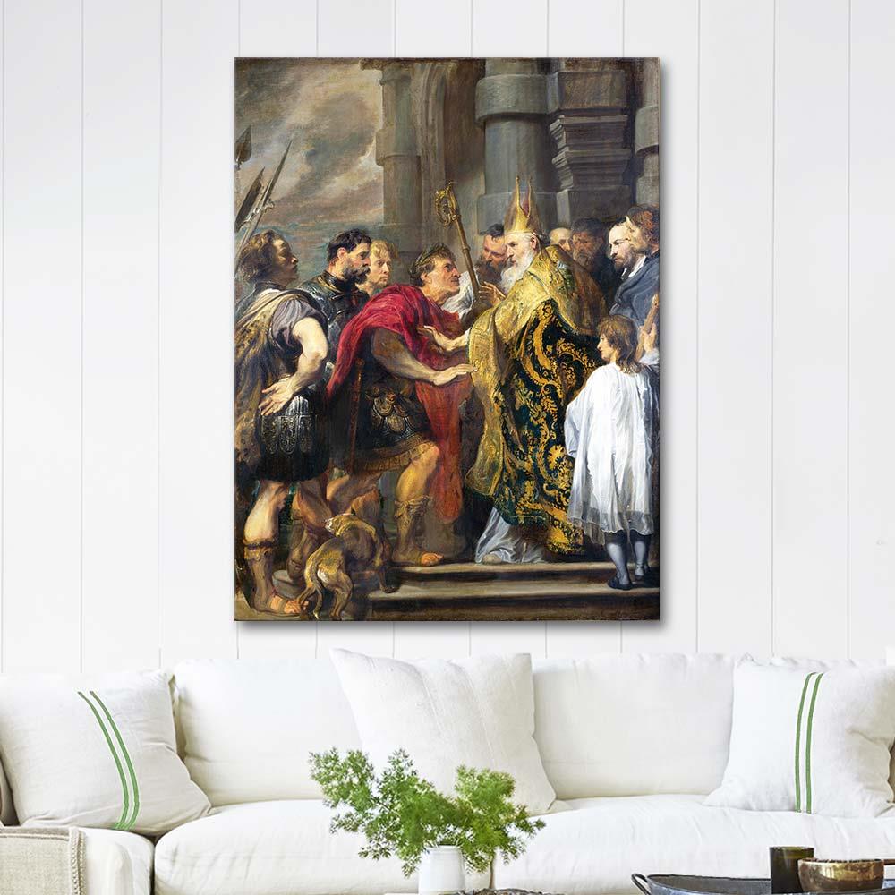 The Emperor Theodosius is forbidden by Saint Ambrose by Anthony van Dyck as Art Print