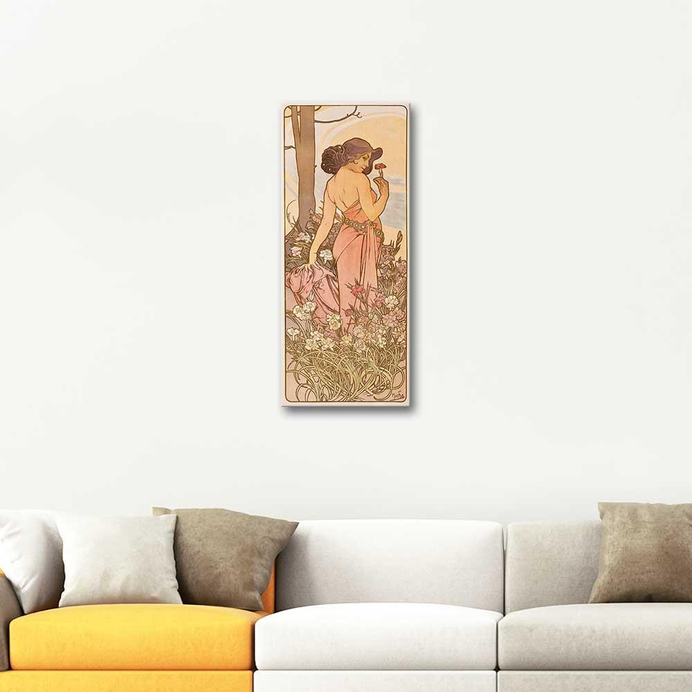 Alphonse Mucha Çiçekler Serisi Karanfil Kanvas Tablo