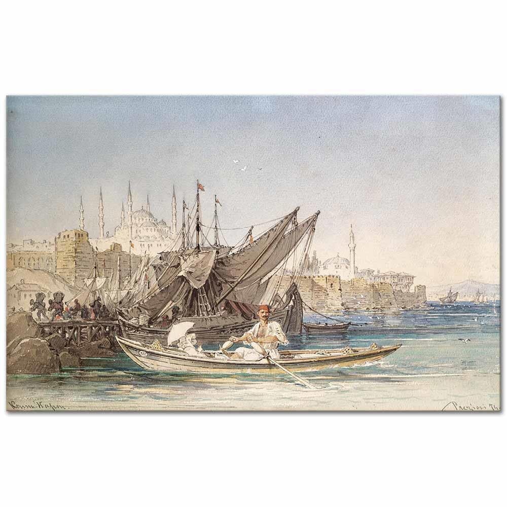 Amadeo Preziosi İskelede Tekneler İstanbul Kanvas Tablo