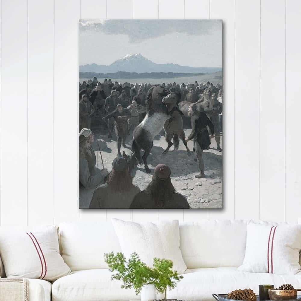 The Horse Fight at Hlidarendi by August Malmström as Art Print