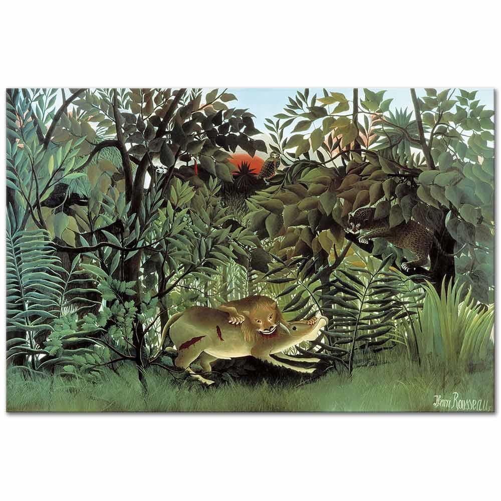 The Hungry Lion Throws Itself on the Antelope by Henri Rousseau as Art Print