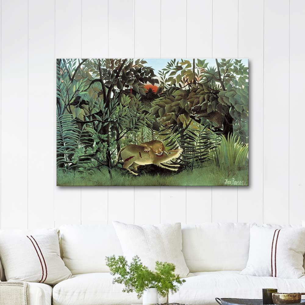 The Hungry Lion Throws Itself on the Antelope by Henri Rousseau as Art Print