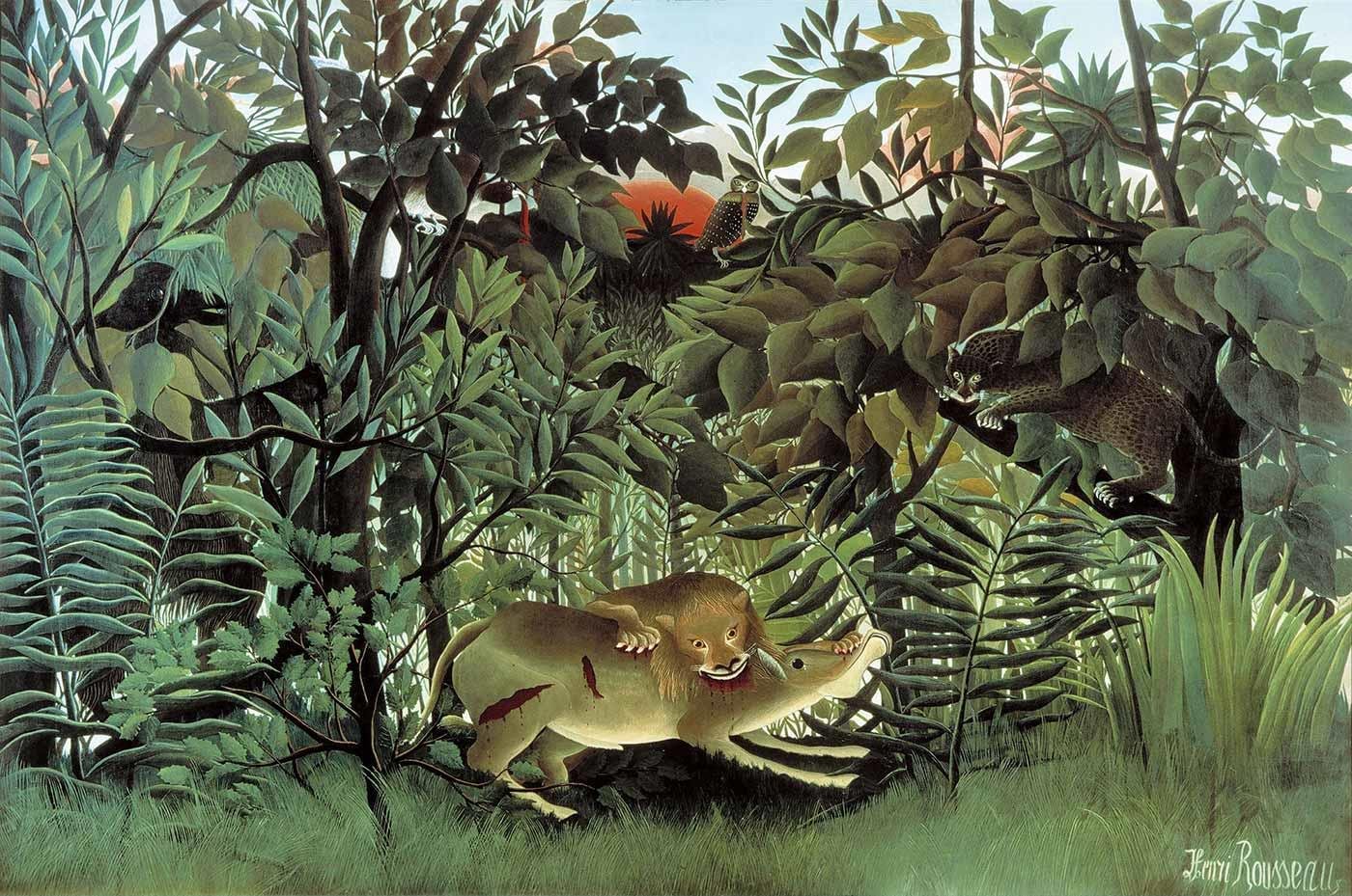 The Hungry Lion Throws Itself on the Antelope by Henri Rousseau