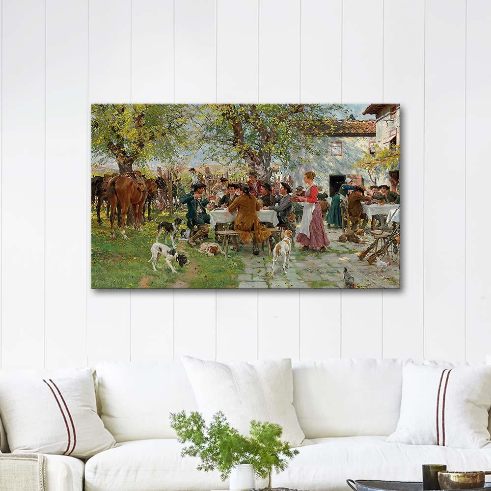 Raffaello Sorbi Avcıların Yemeği Kanvas Tablo