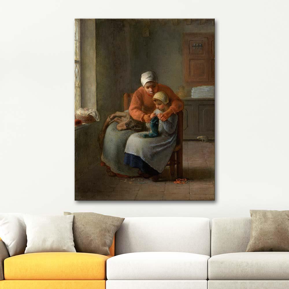 Jean-François Millet Örgü Dersi Kanvas Tablo
