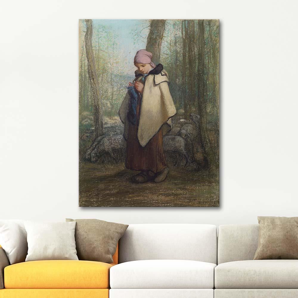 The Knitting Shepherdess by Jean-François Millet as Art Print