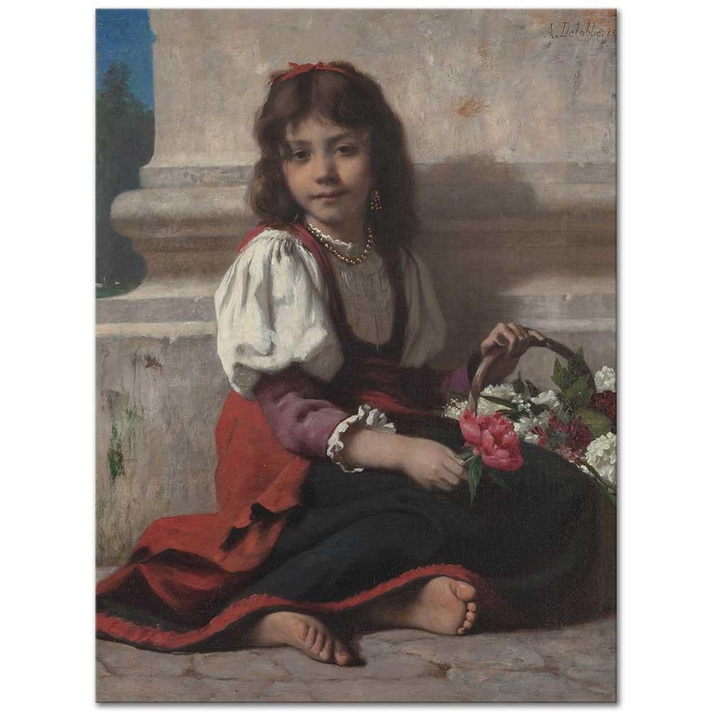 François Alfred Delobbe Küçük Çiçekçi Kız Kanvas Tablo