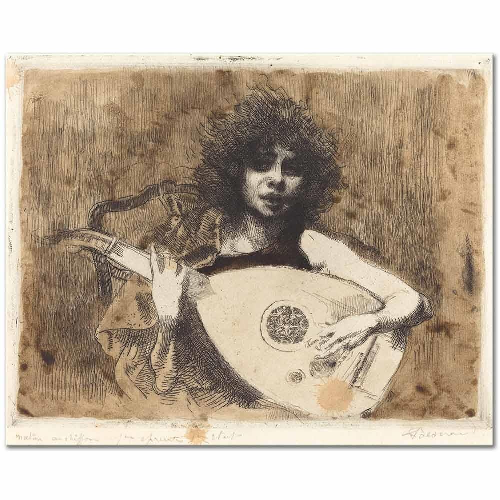 Paul Albert Besnard Lavta Çalan Kanvas Tablo