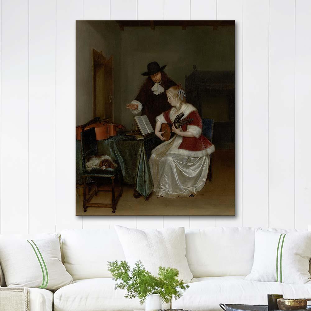 Gerard ter Borch Müzik Dersi Kanvas Tablo