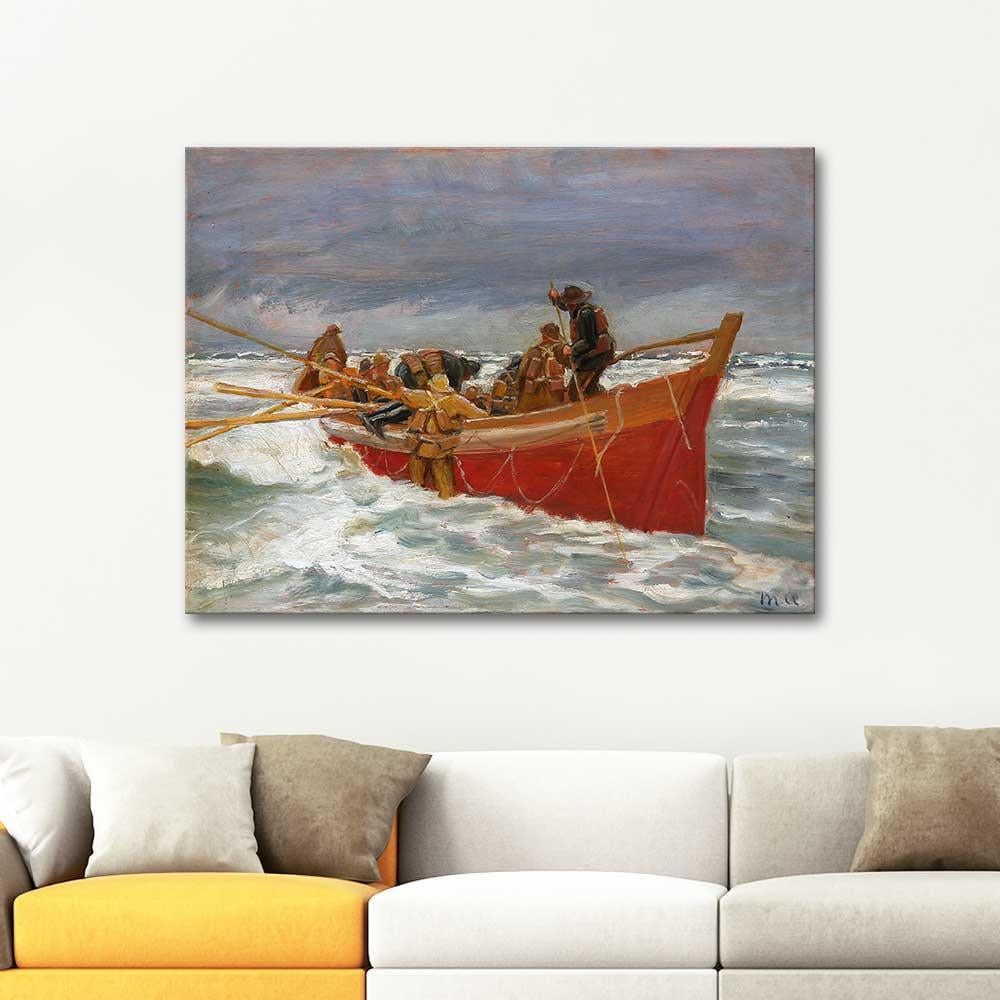 The Red Life Boat on its Way out the Sea by Michael Peter Ancher as Art Print