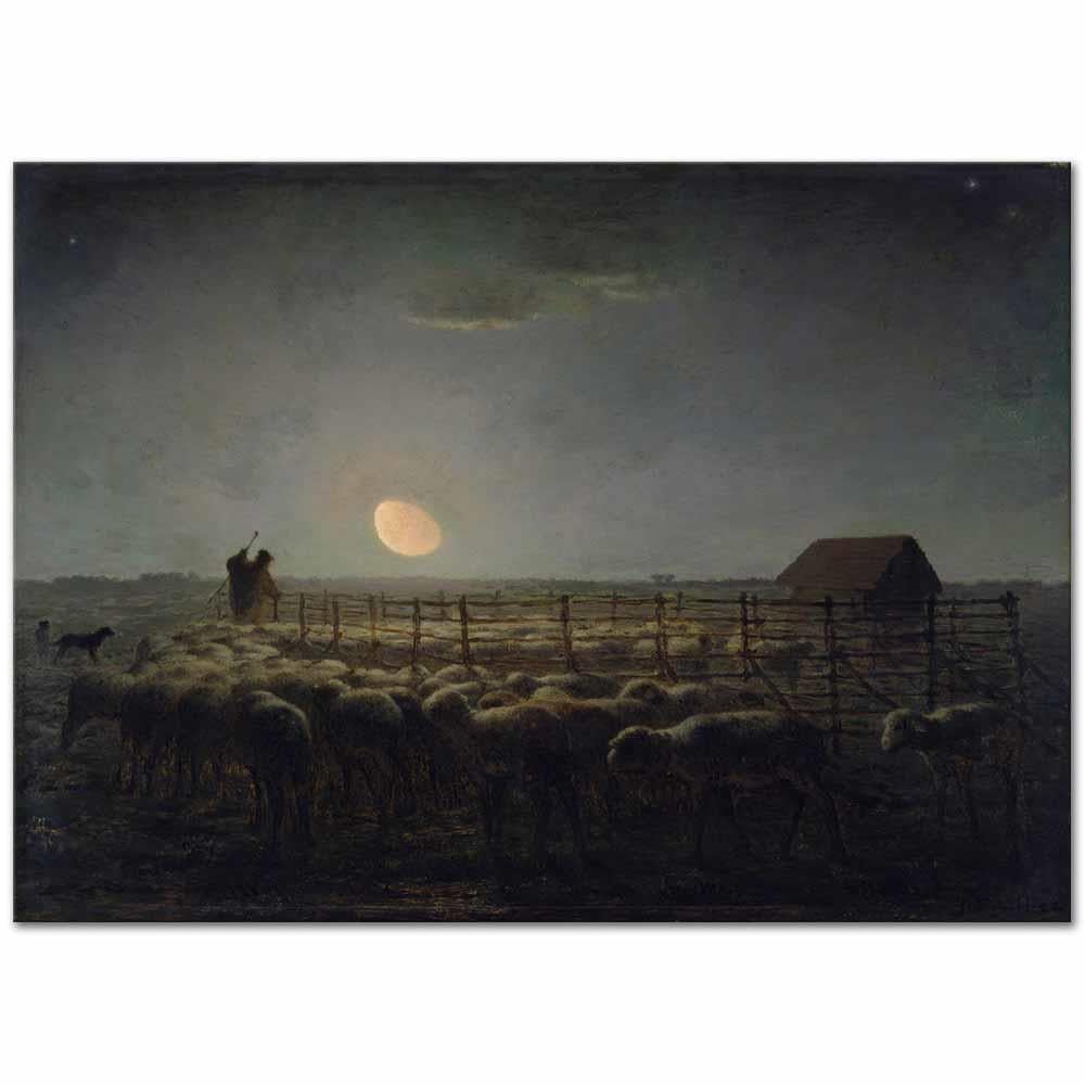 Jean-Francois Millet Koyun Sürüsü ve Mehtap Kanvas Tablo