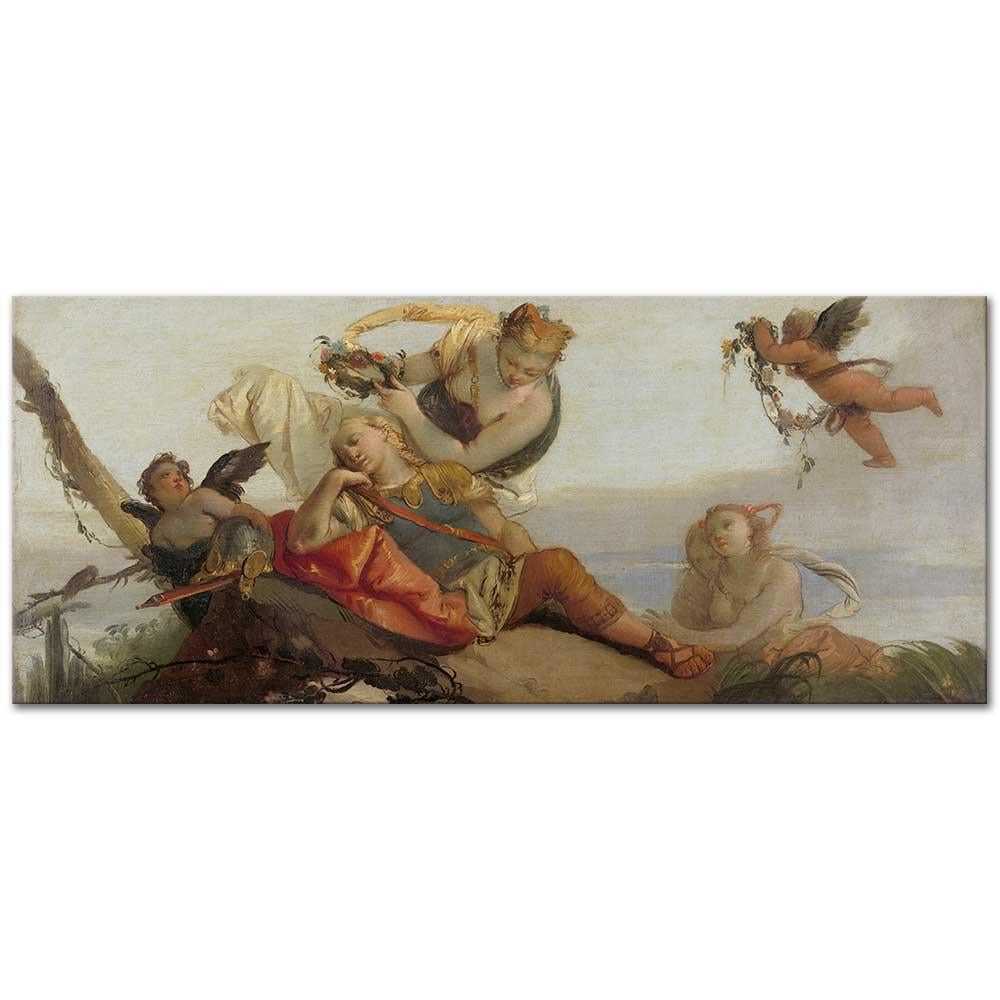 Francesco Zugno Amida Uyuyan Rinaldo'ya Çiçek Çelenkli Taç Giydirirken Kanvas Tablo