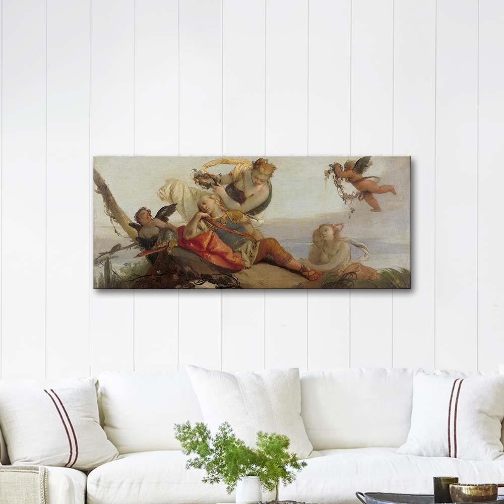 Francesco Zugno Amida Uyuyan Rinaldo'ya Çiçek Çelenkli Taç Giydirirken Kanvas Tablo